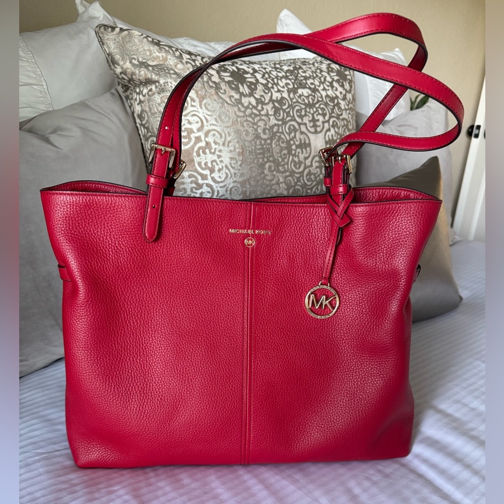 Michael Kors Leather Lenox, Crimson Red, purse tote, handbag. Like New, NWOT